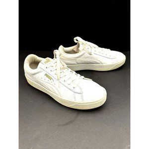 Puma Vikky Platform Leather Casual Sneaker (White, 364724-01, women's 11